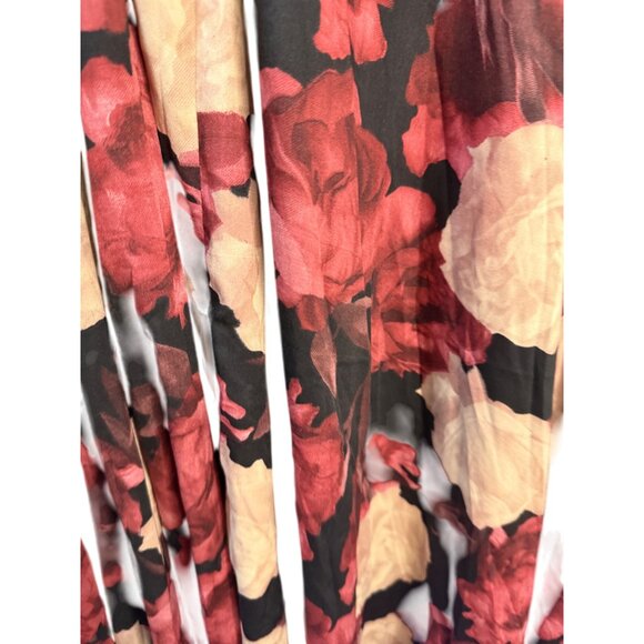 Roz & Ali Floral Maxi Skirt S Elastic Waist Red & Cream Flowers Flowy Lightweigh - Picture 2 of 6